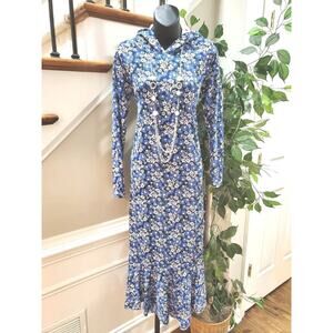 Muni Muni Women's Blue Floral Polyester Long Sleeve Knee Length Hoodie Dress XS